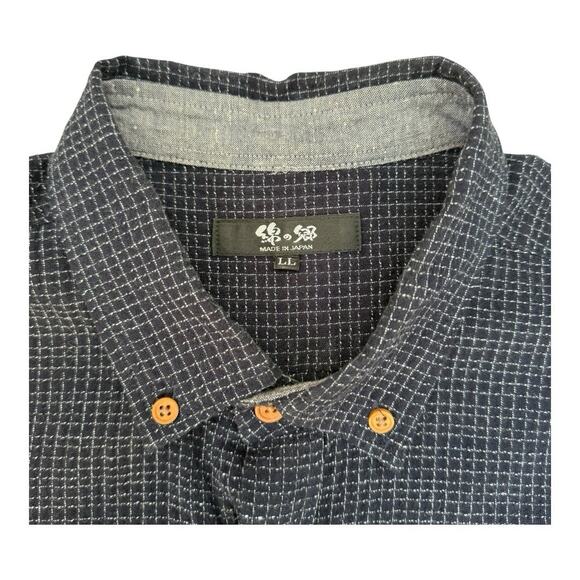 Kiriko Made ToK Shirt Long Sleeve Button-Up Chijimi Indigo with Small Grid L - Picture 5 of 5